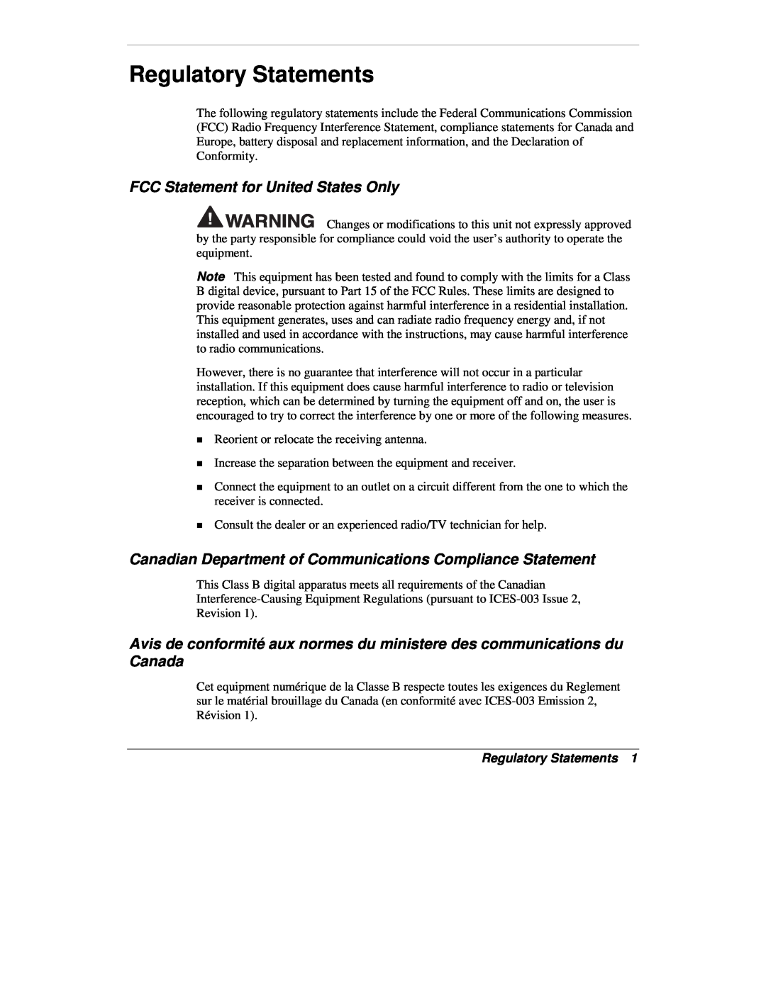 NEC VXi manual Regulatory Statements 