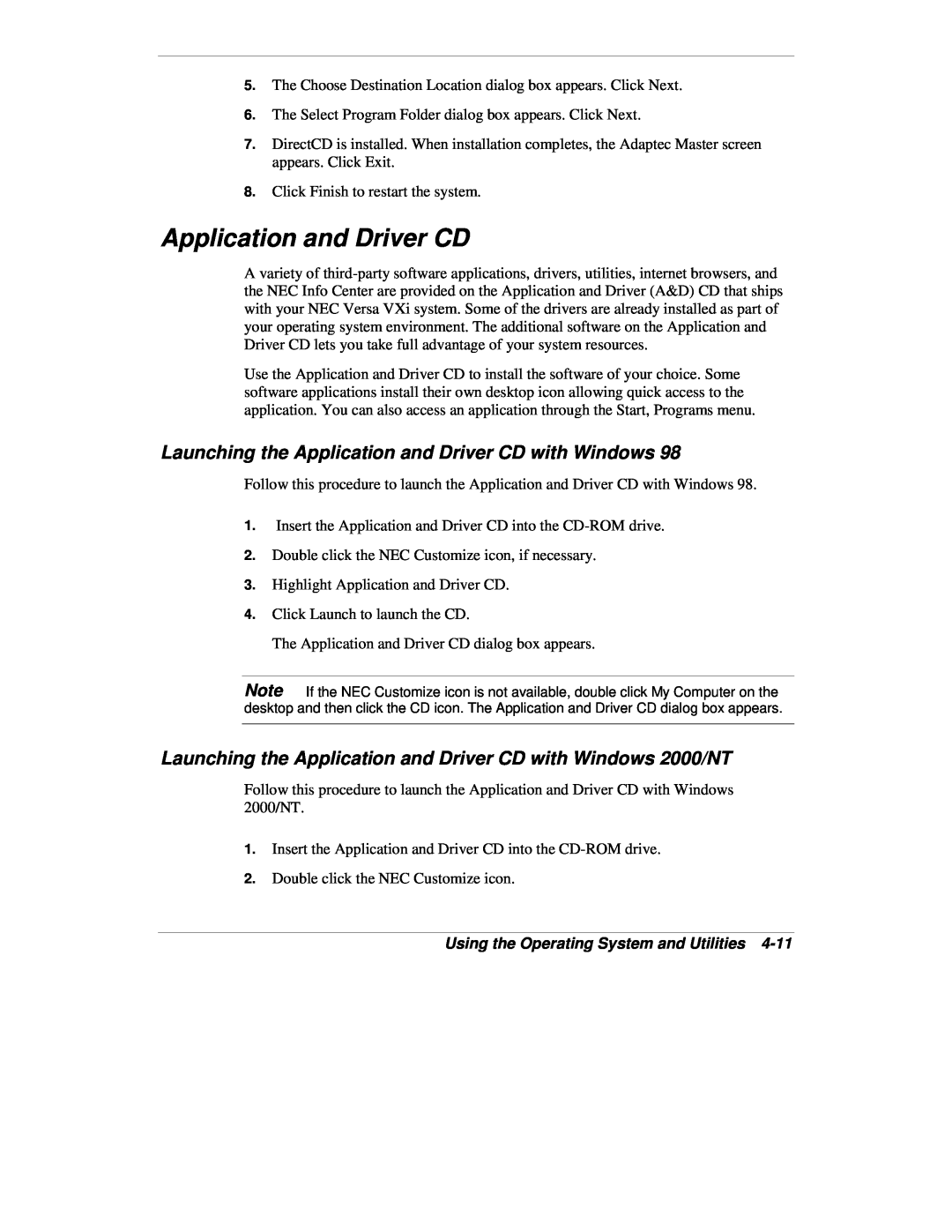 NEC VXi manual Application and Driver CD 