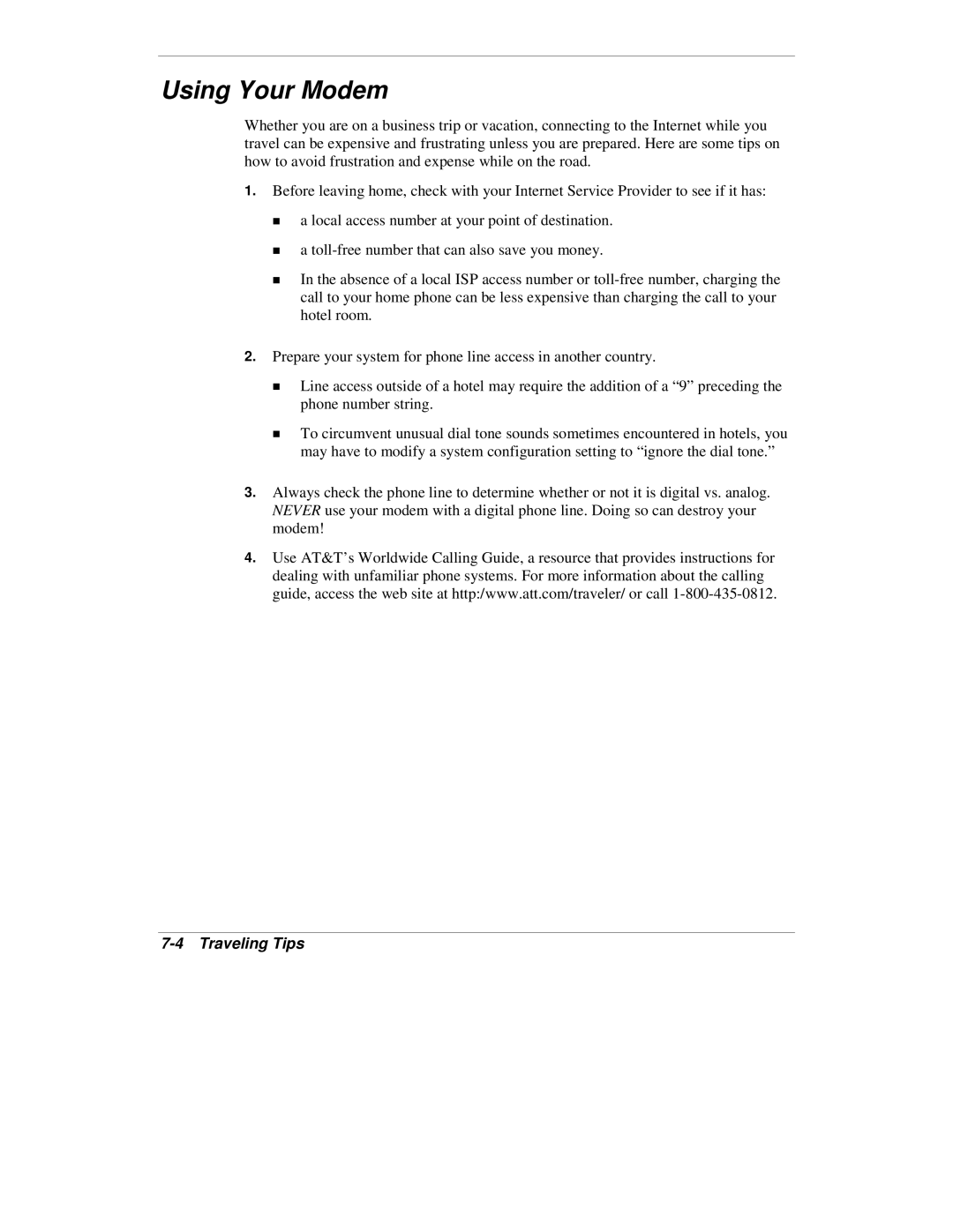 NEC VXi manual Using Your Modem 