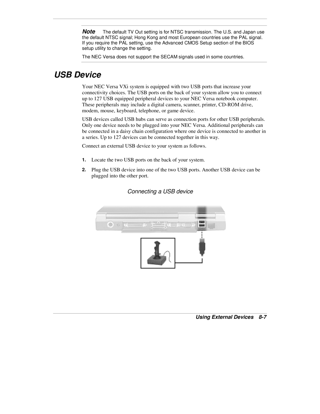 NEC VXi manual USB Device, Connecting a USB device 