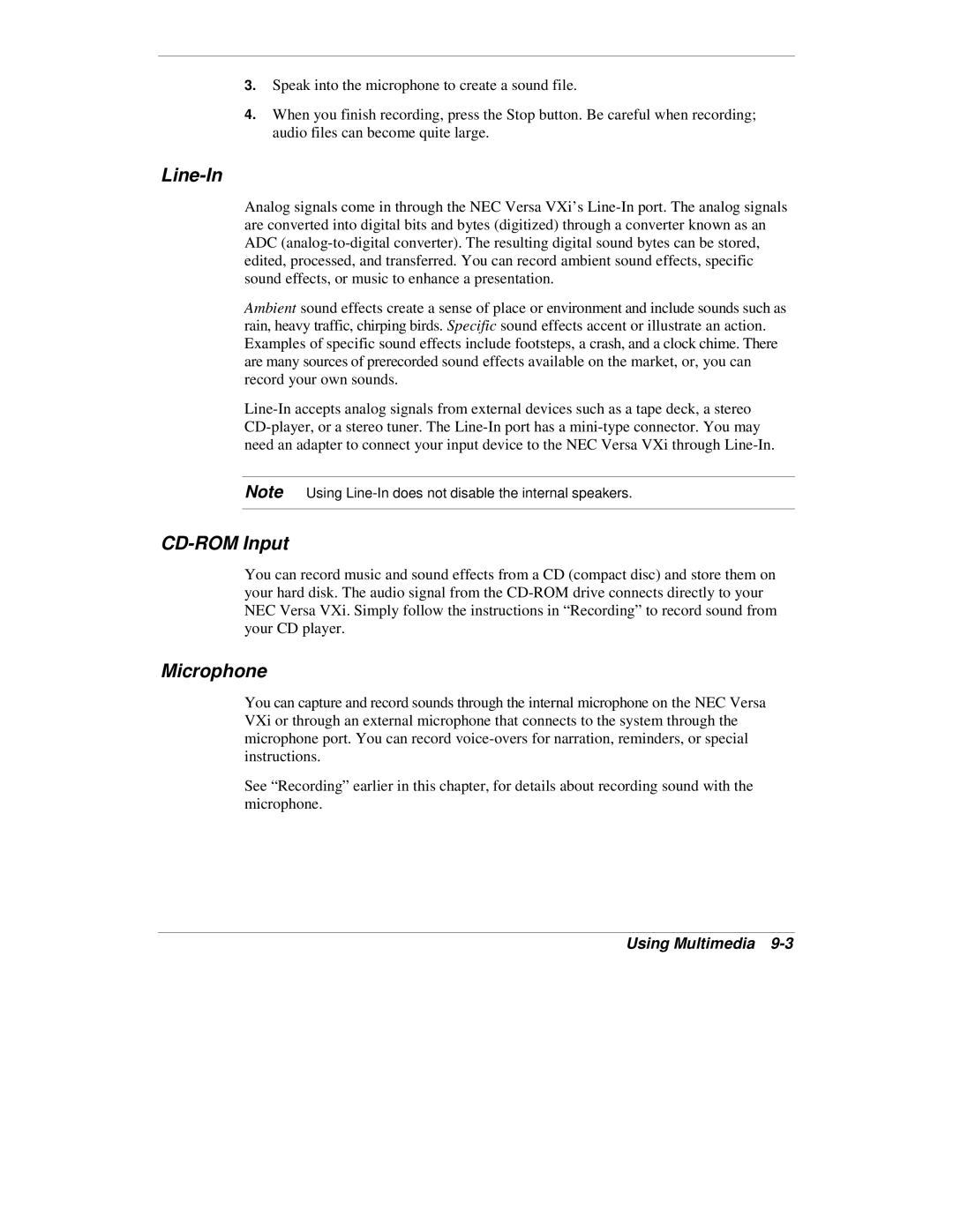 NEC VXi manual Line-In, CD-ROM Input, Microphone 