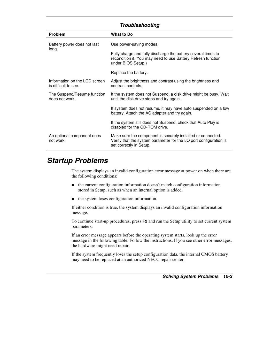 NEC VXi manual Startup Problems 