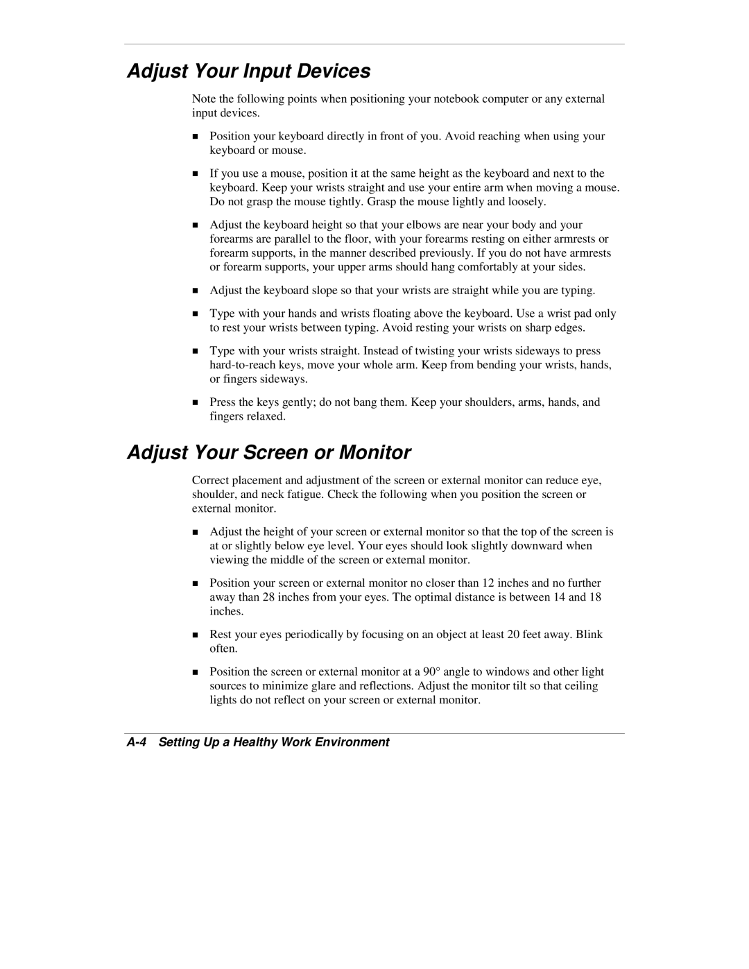 NEC VXi manual Adjust Your Input Devices, Adjust Your Screen or Monitor 