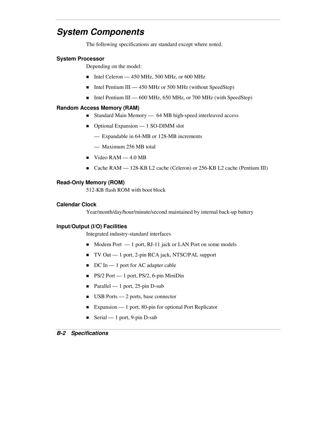 NEC VXi manual System Components, Specifications 