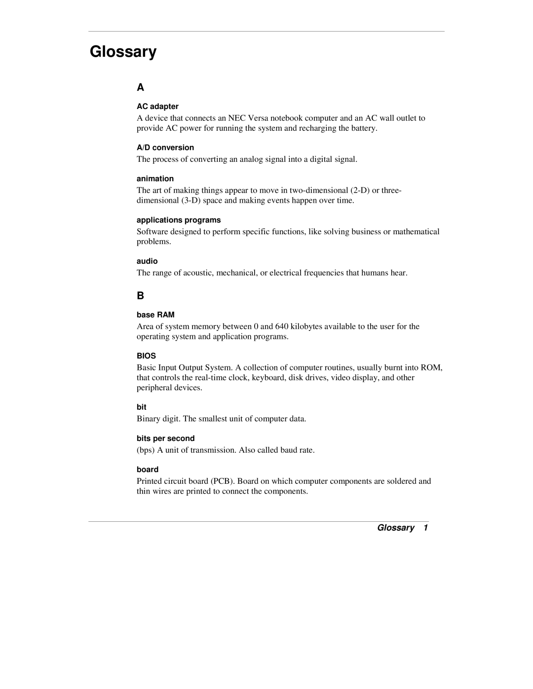 NEC VXi manual Glossary 