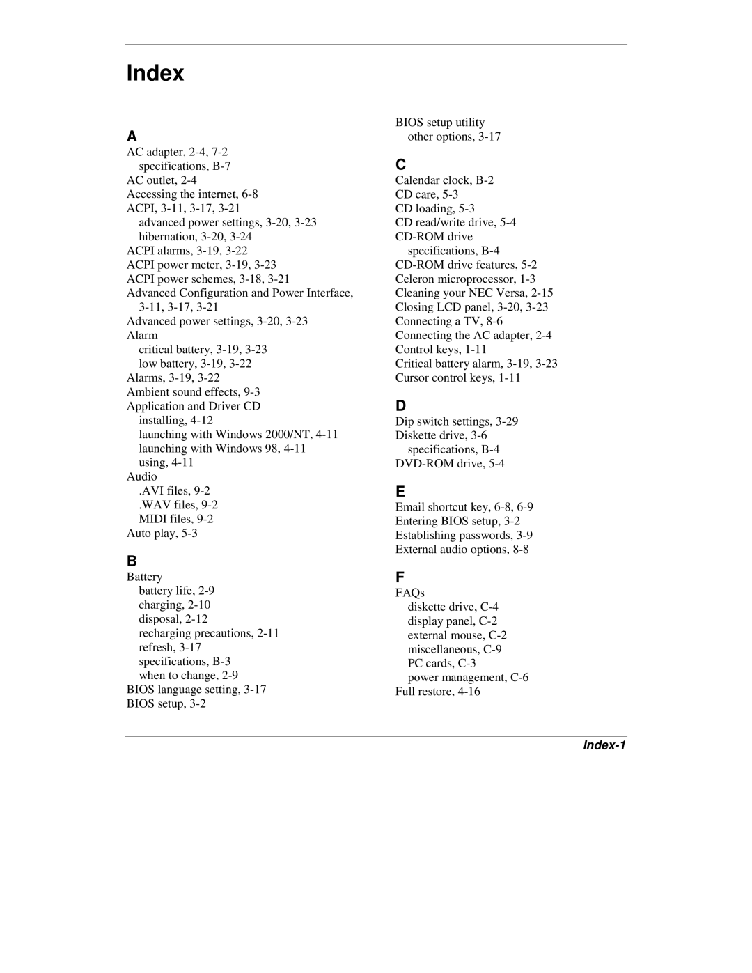 NEC VXi manual Index-1 