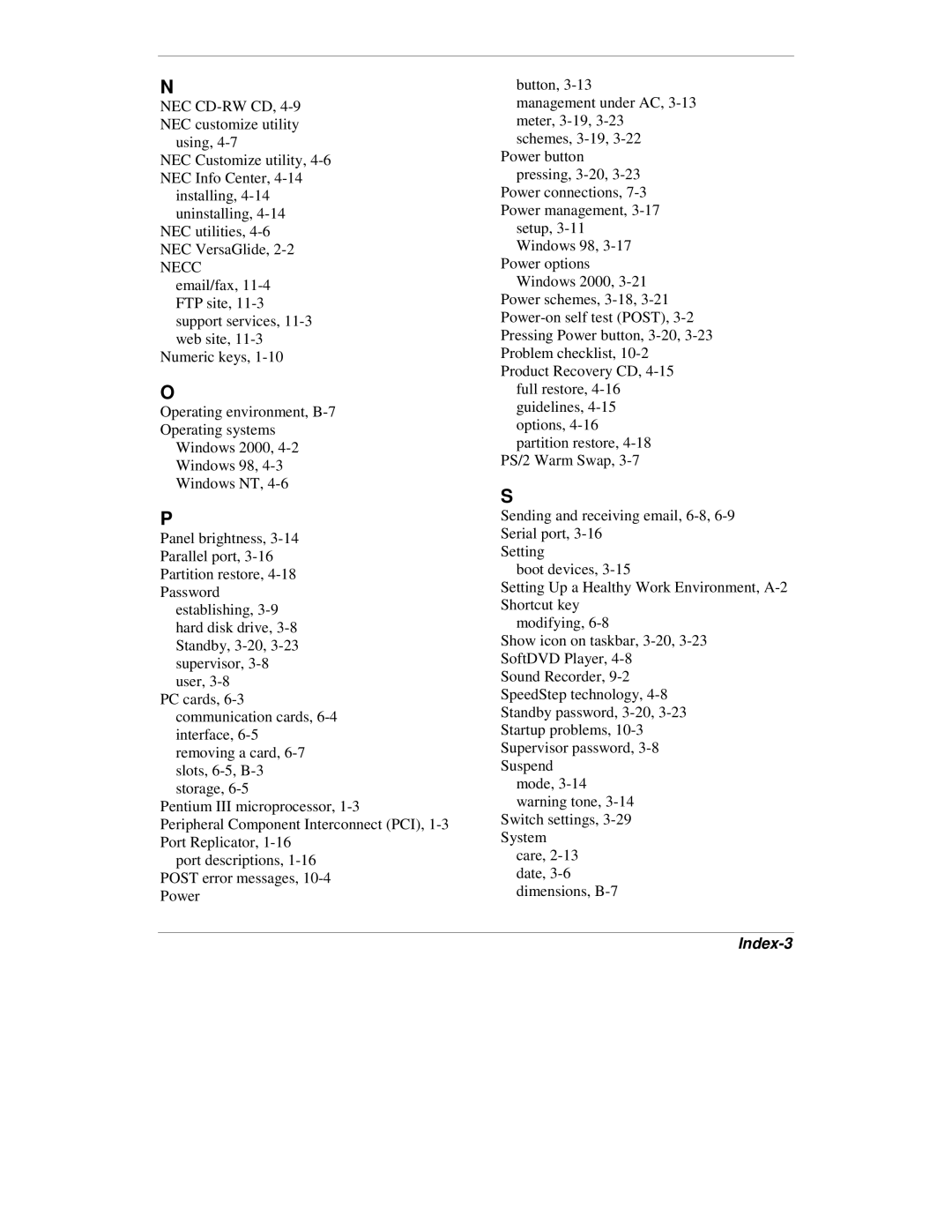 NEC VXi manual Index-3 