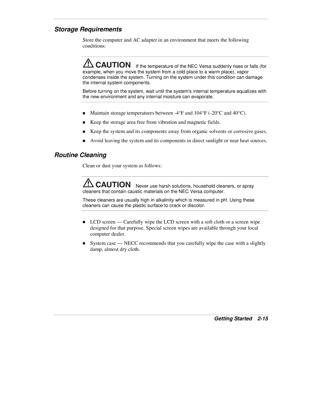 NEC VXi manual Storage Requirements, Routine Cleaning 