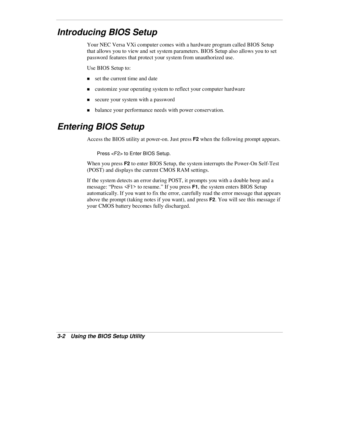 NEC VXi manual Introducing Bios Setup, Entering Bios Setup, Using the Bios Setup Utility 