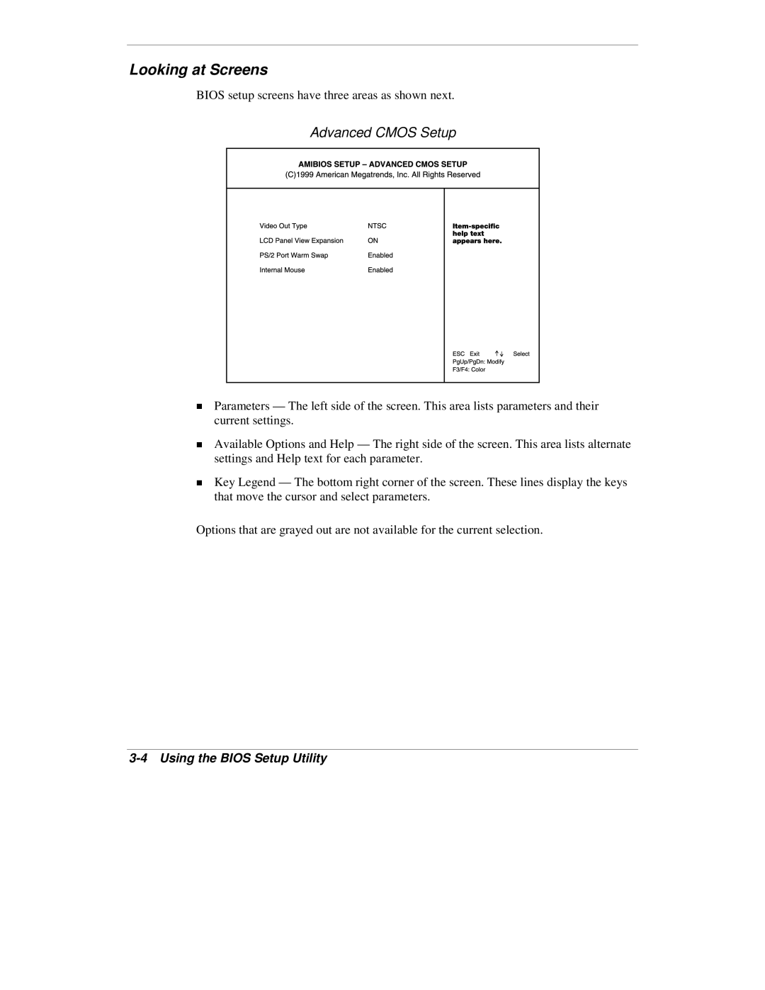 NEC VXi manual Looking at Screens, Advanced Cmos Setup 