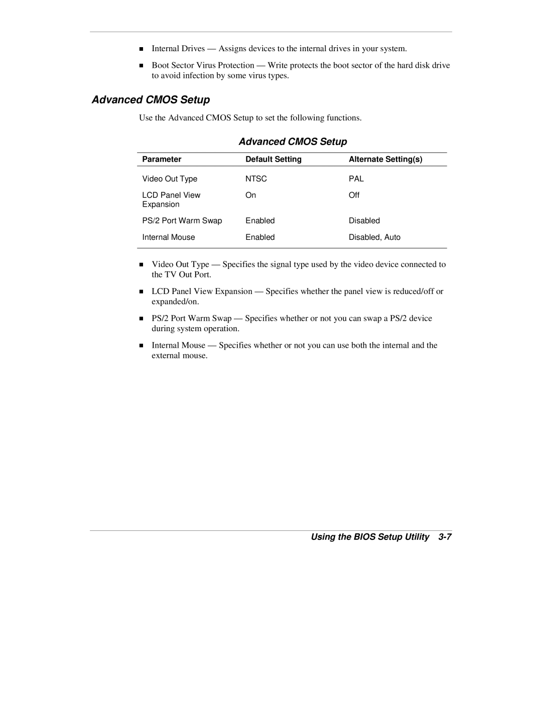 NEC VXi manual Advanced Cmos Setup 