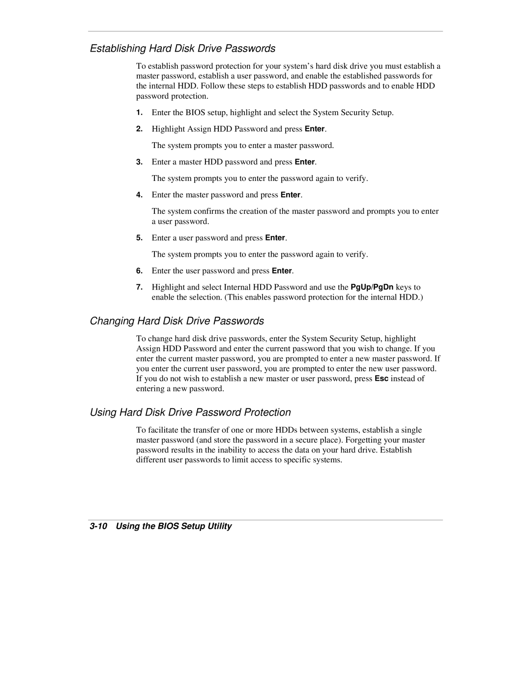 NEC VXi manual Establishing Hard Disk Drive Passwords 