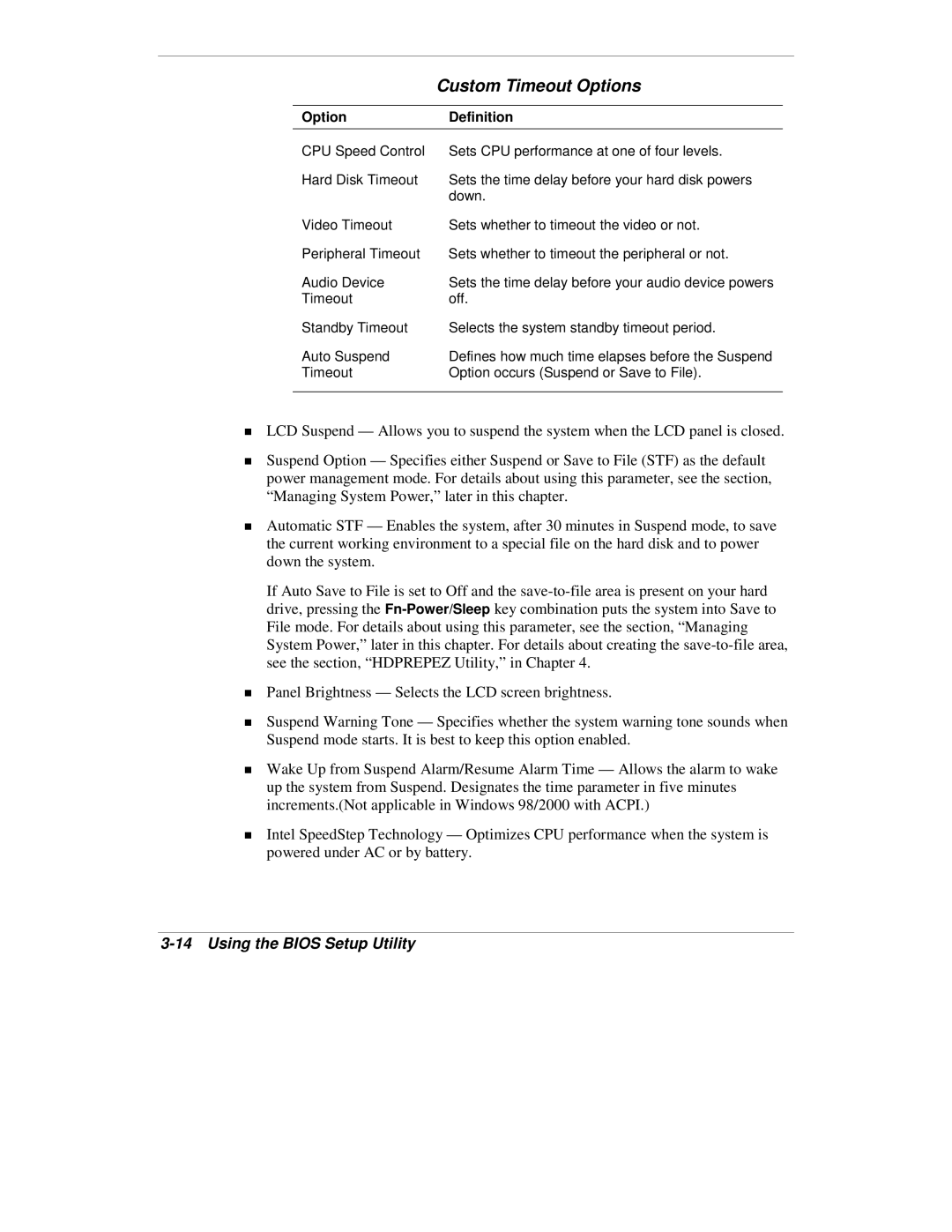 NEC VXi manual Custom Timeout Options, Option Definition 