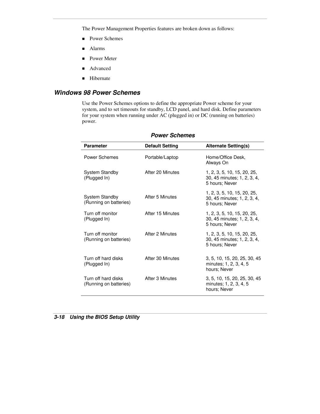 NEC VXi manual Windows 98 Power Schemes 