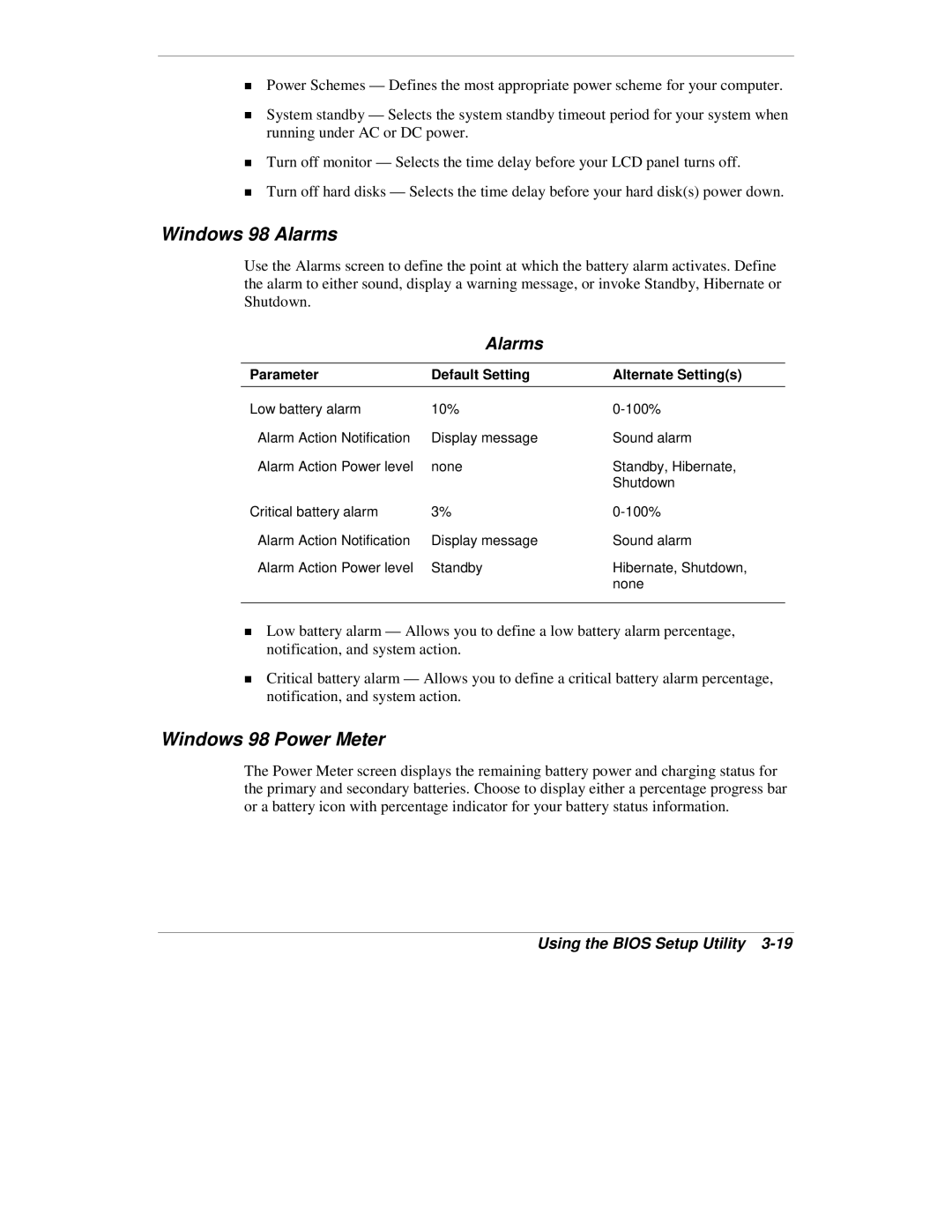 NEC VXi manual Windows 98 Alarms, Windows 98 Power Meter 