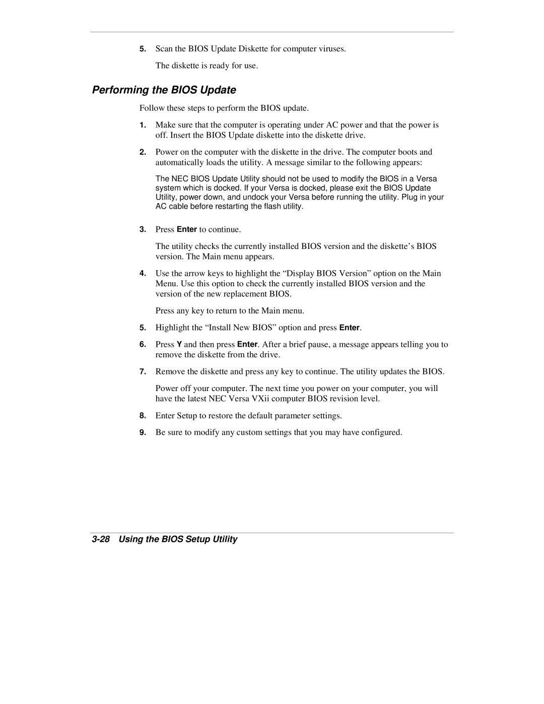 NEC VXi manual Performing the Bios Update 