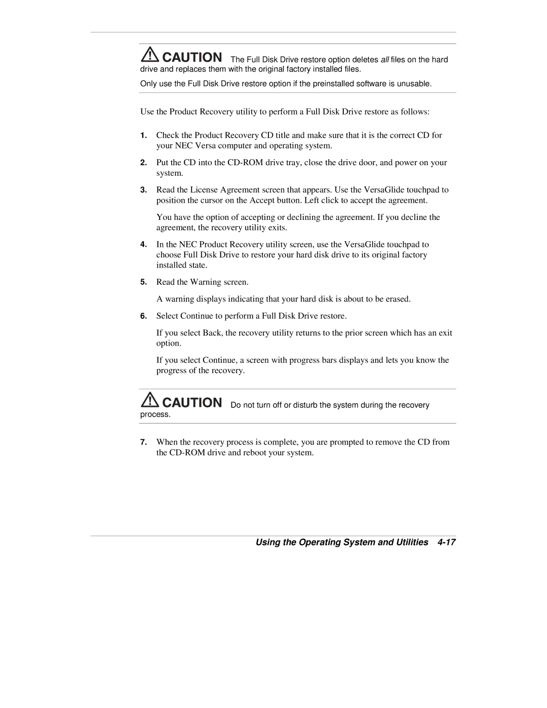 NEC VXi manual Using the Operating System and Utilities 