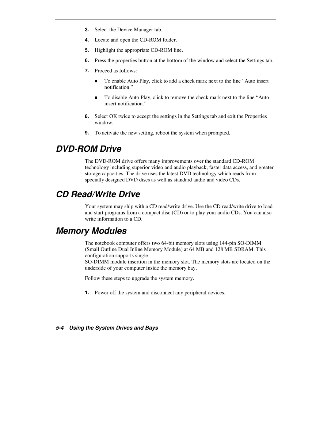 NEC VXi manual DVD-ROM Drive, CD Read/Write Drive, Memory Modules 