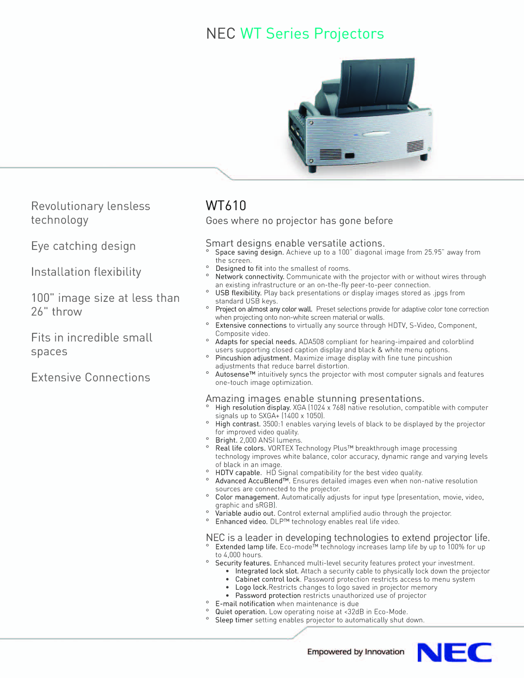 NEC manual NEC WT Series Projectors 