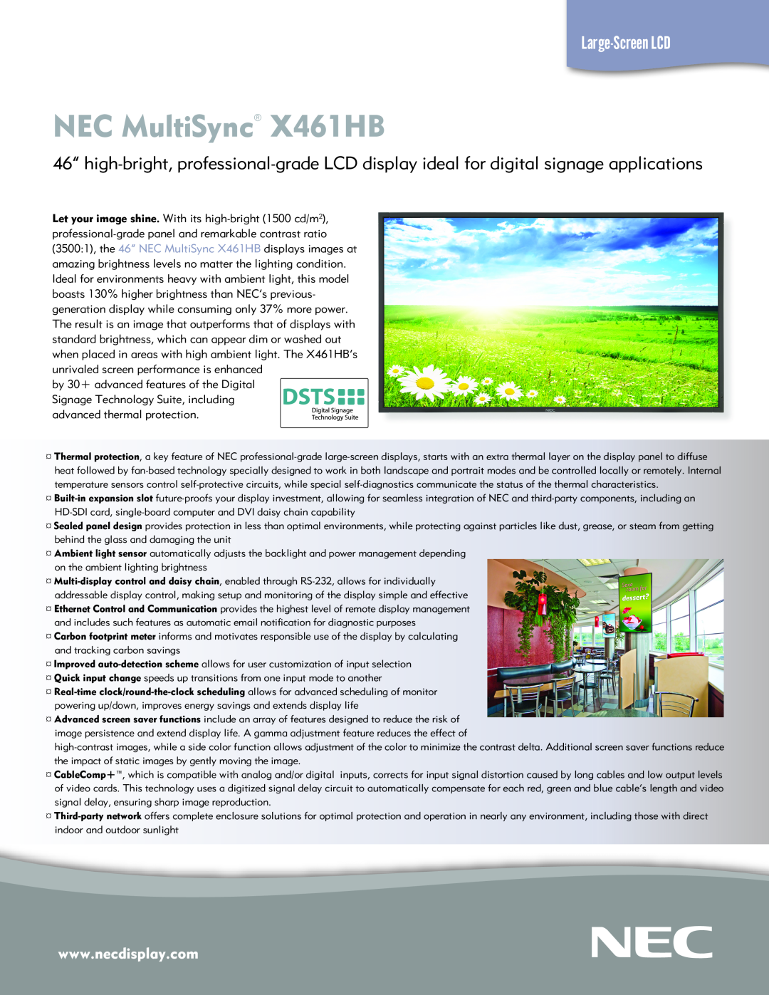 NEC manual NEC MultiSync X461HB, Large-Screen LCD 