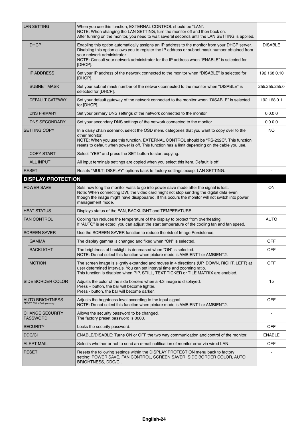 NEC X461S, X551S user manual Display Protection, English-24 