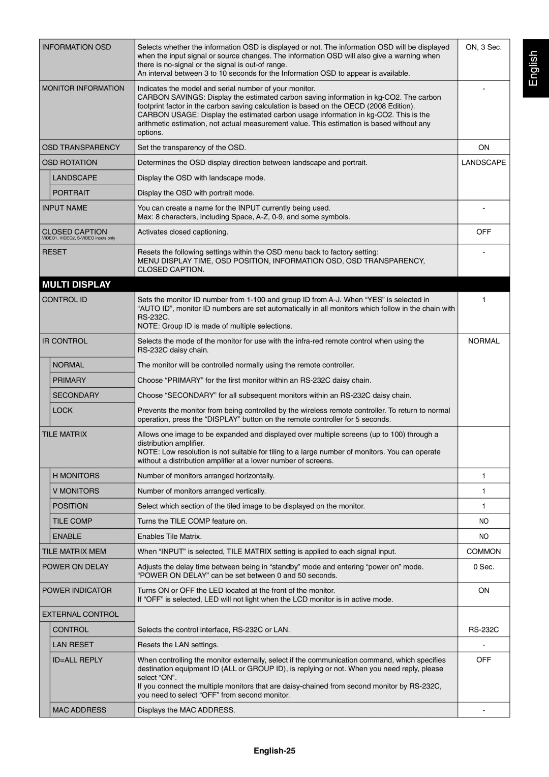 NEC X552SAVT, X462SAVT user manual Multi Display, English-25 