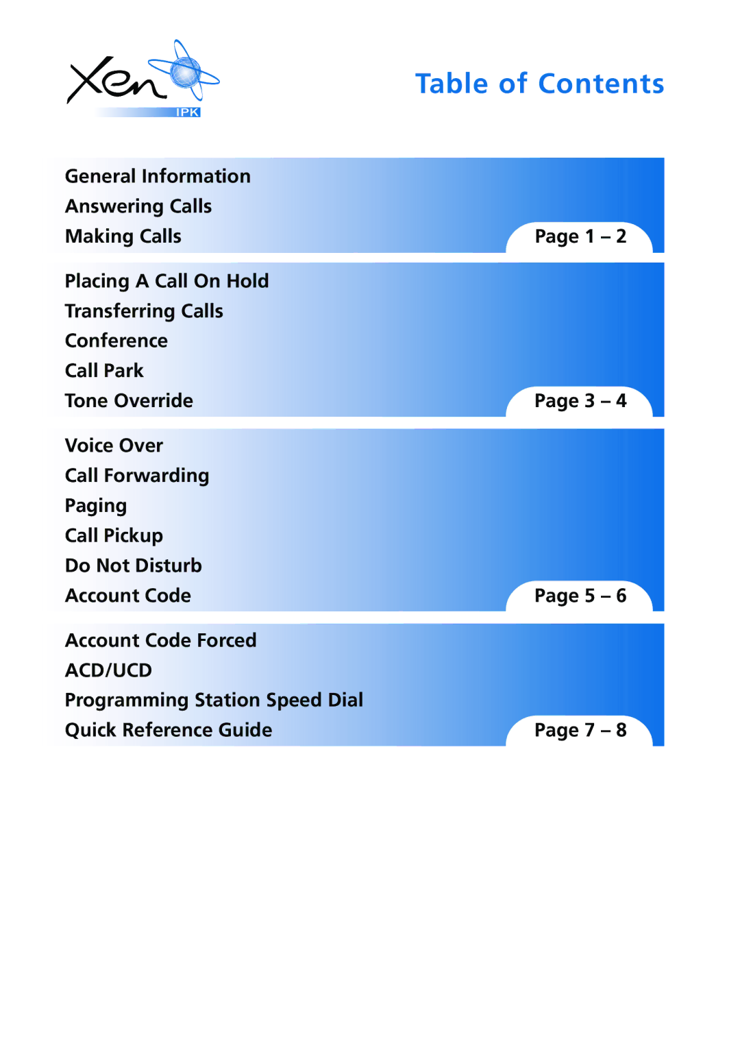 NEC XEN IPK manual Table of Contents 