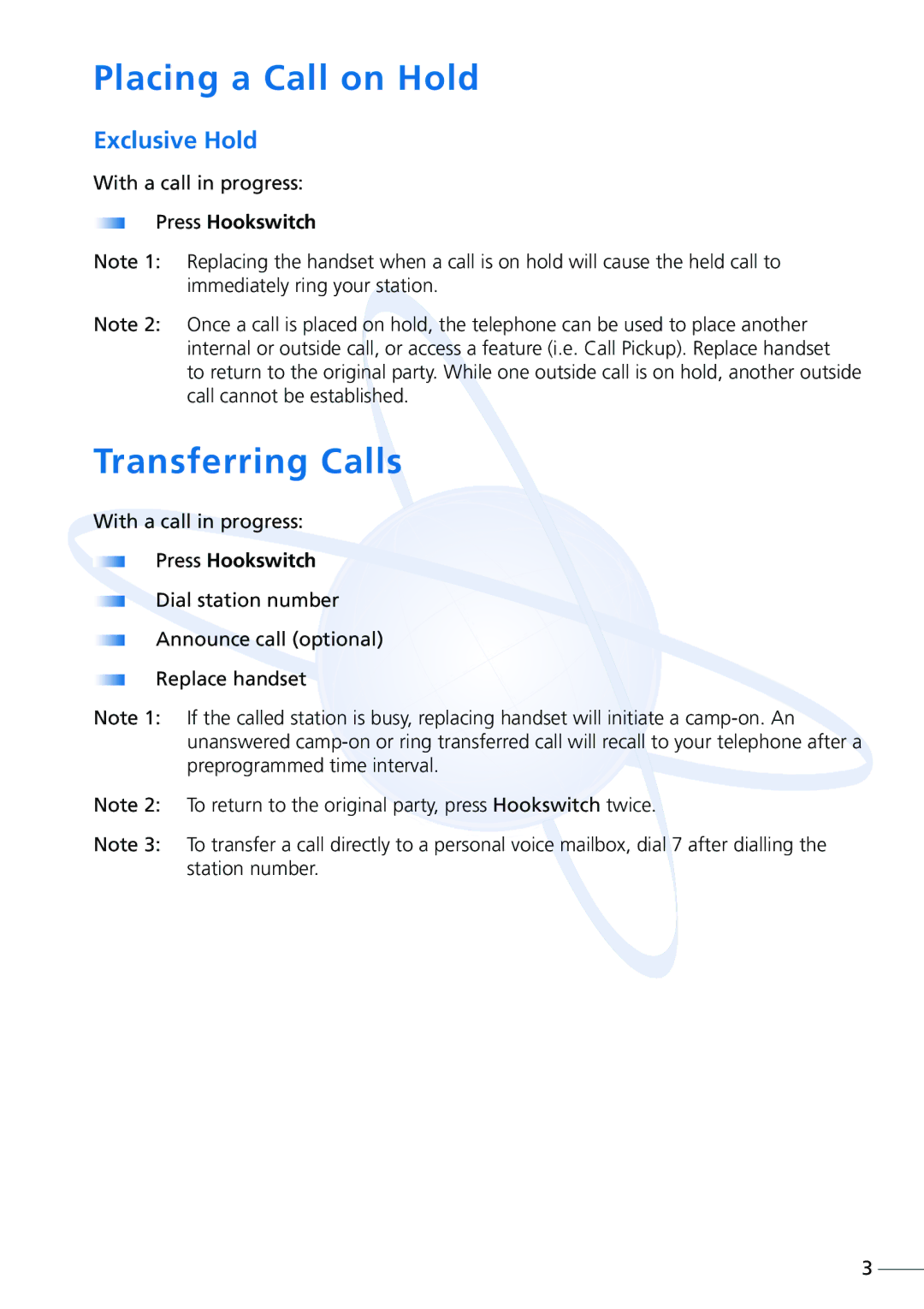 NEC XEN IPK manual Placing a Call on Hold, Transferring Calls, Exclusive Hold 