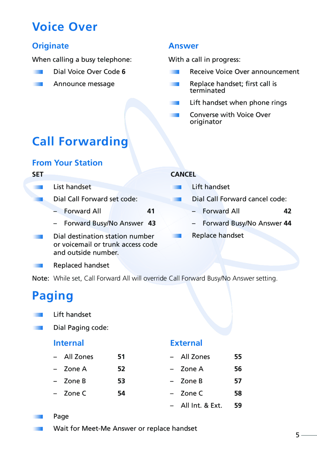 NEC XEN IPK manual Voice Over, Call Forwarding, Paging 