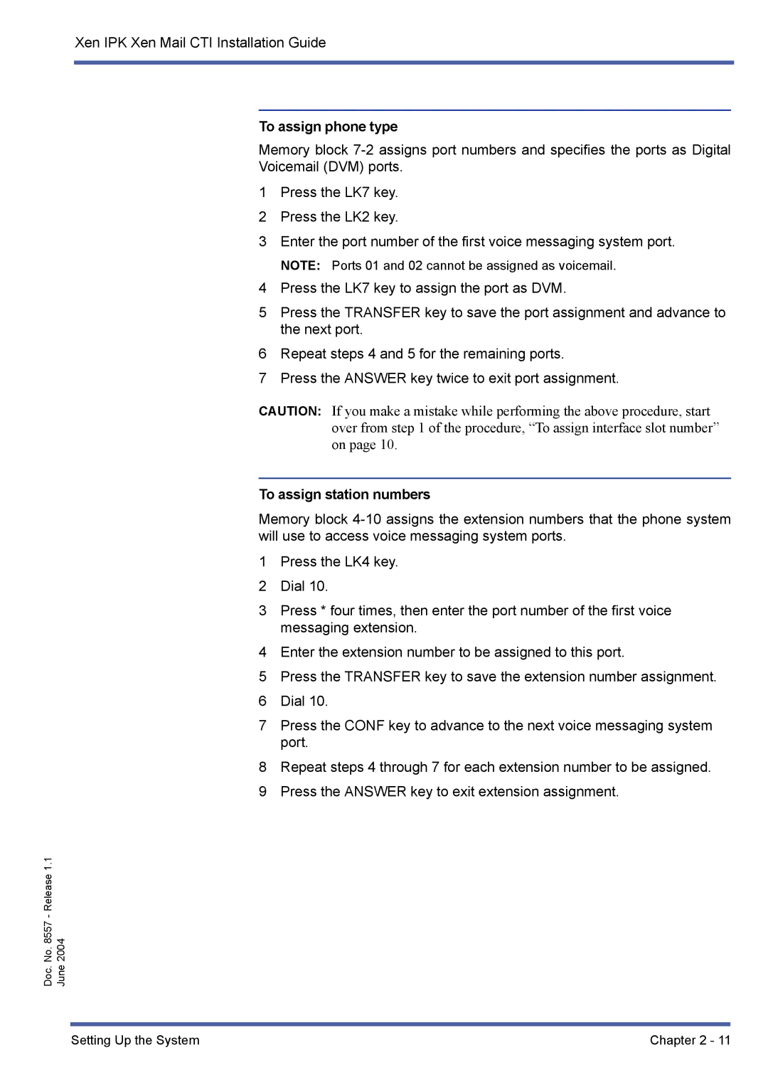 NEC xen mail cti manual To assign phone type, To assign station numbers 