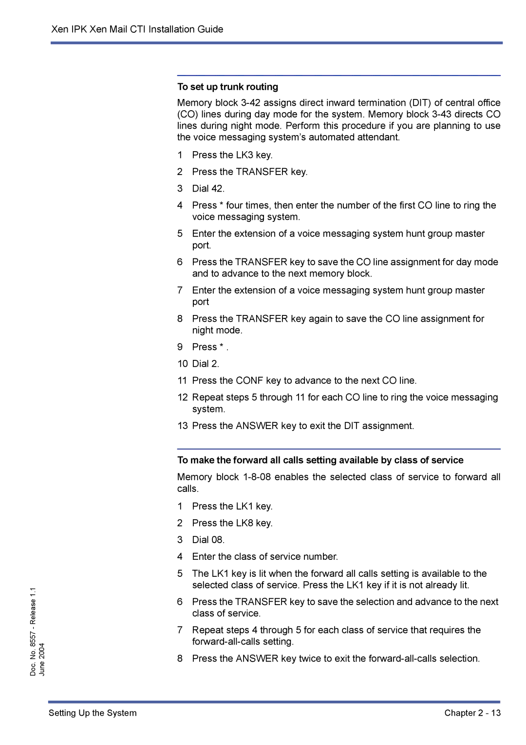 NEC xen mail cti manual To set up trunk routing 