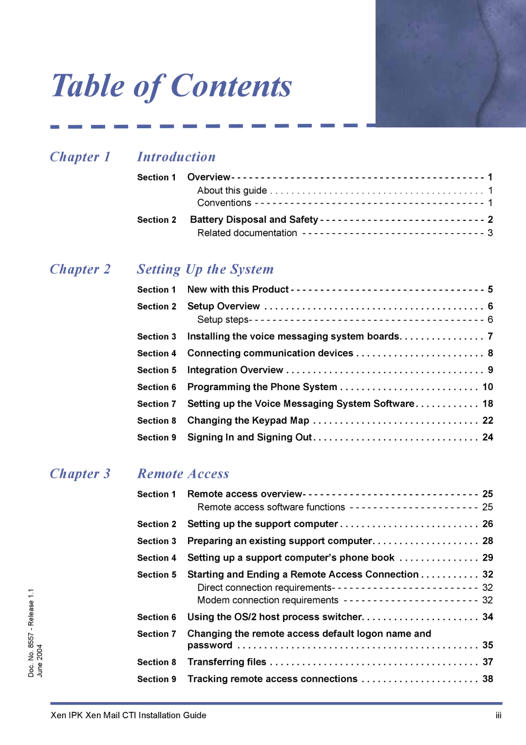 NEC xen mail cti manual Table of Contents 