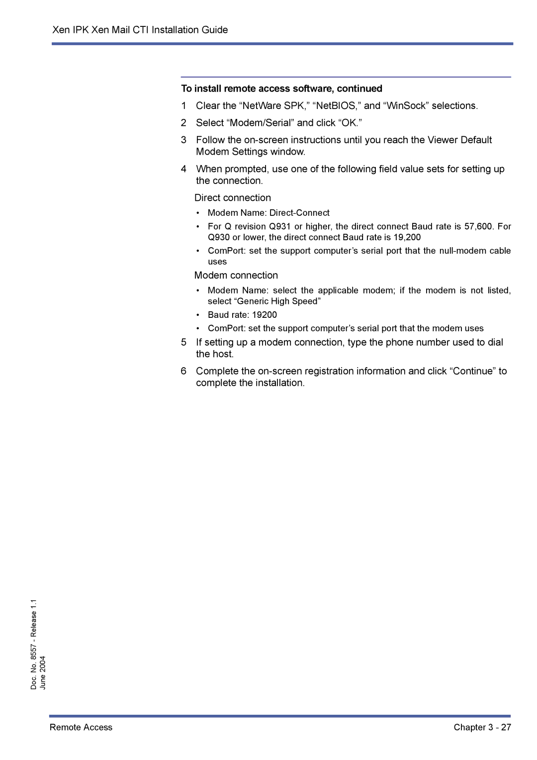 NEC xen mail cti manual Modem connection 