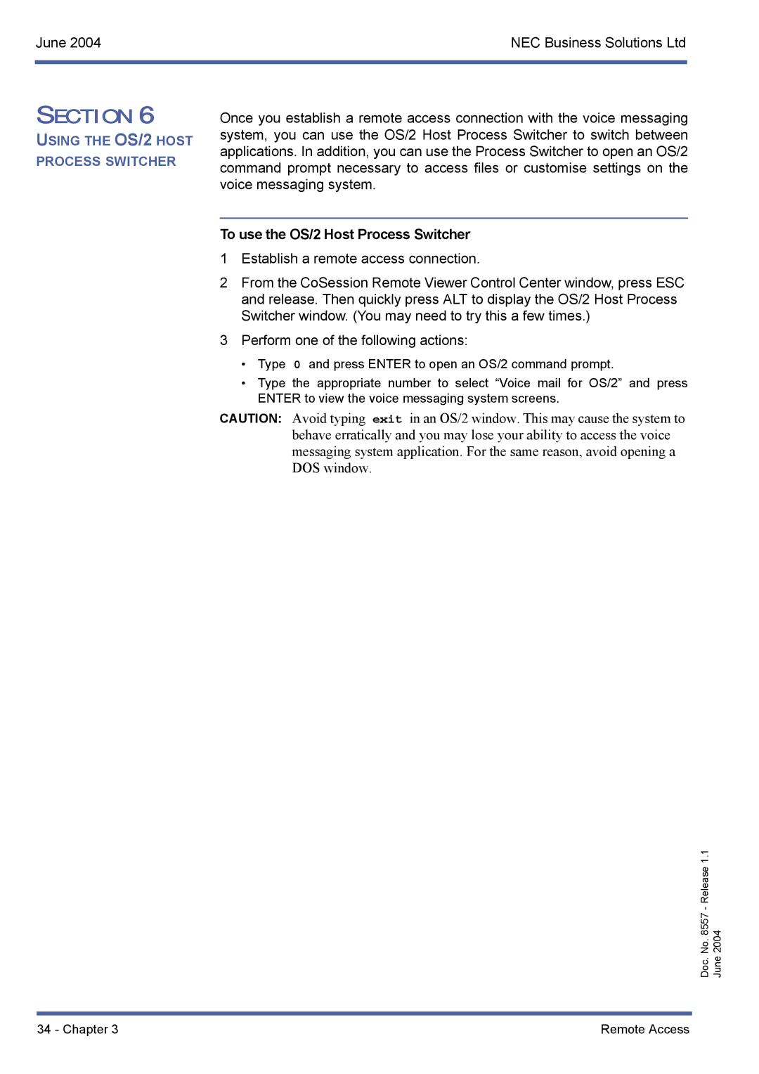 NEC xen mail cti manual To use the OS/2 Host Process Switcher 