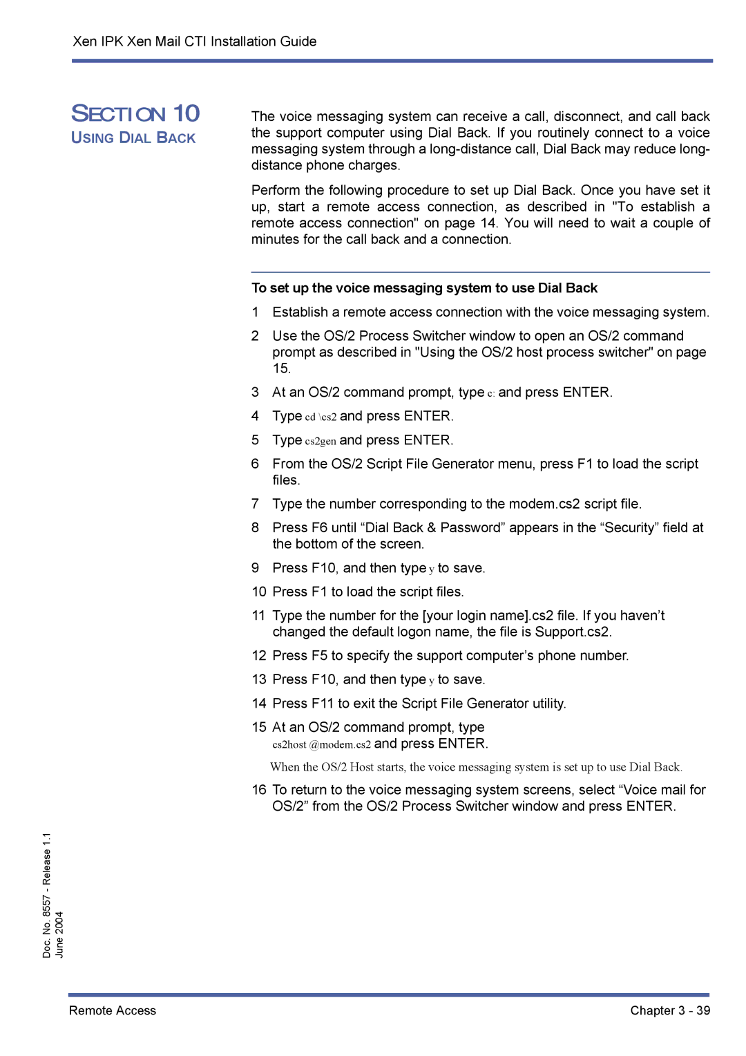 NEC xen mail cti manual To set up the voice messaging system to use Dial Back 