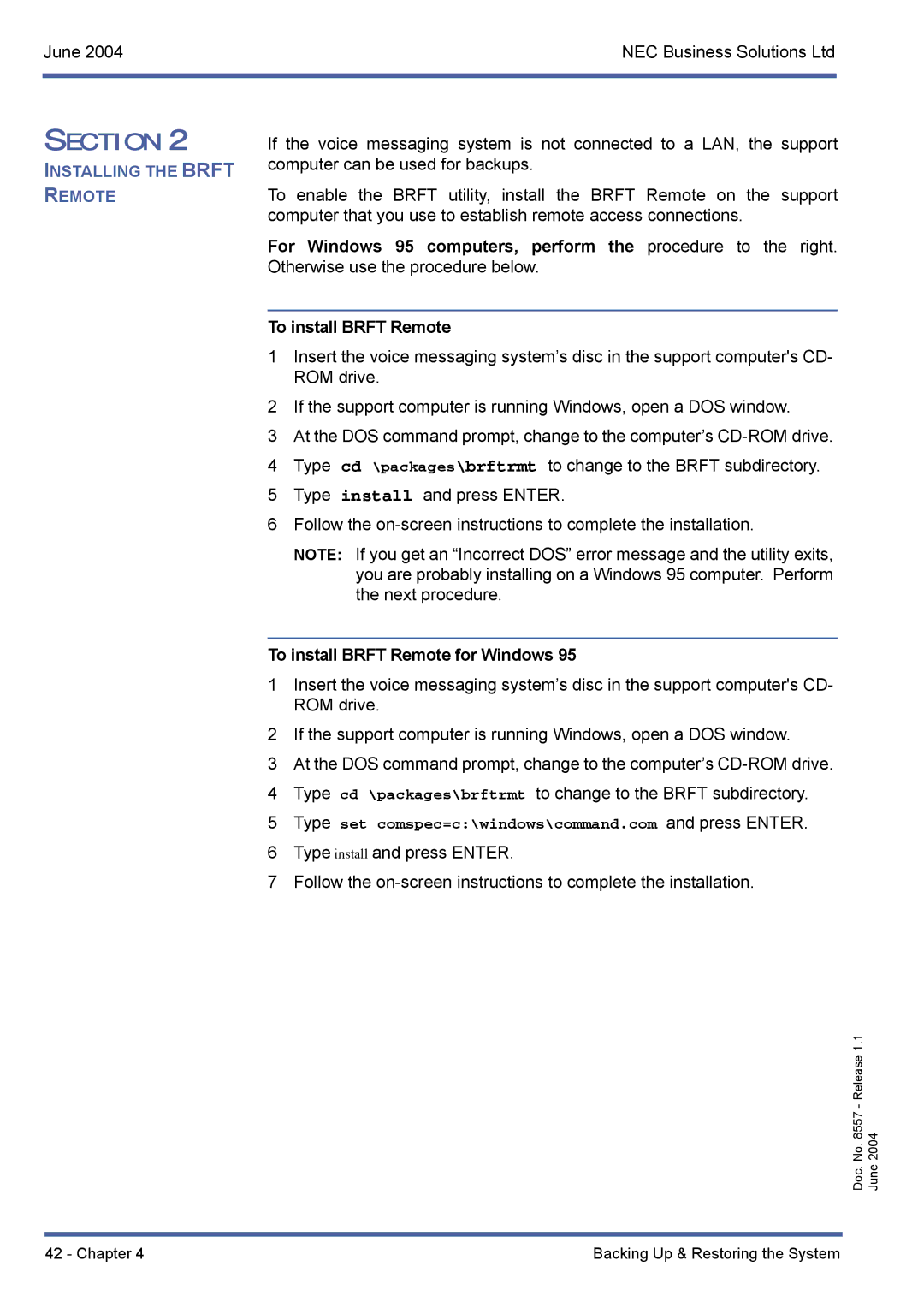 NEC xen mail cti manual To install Brft Remote for Windows 