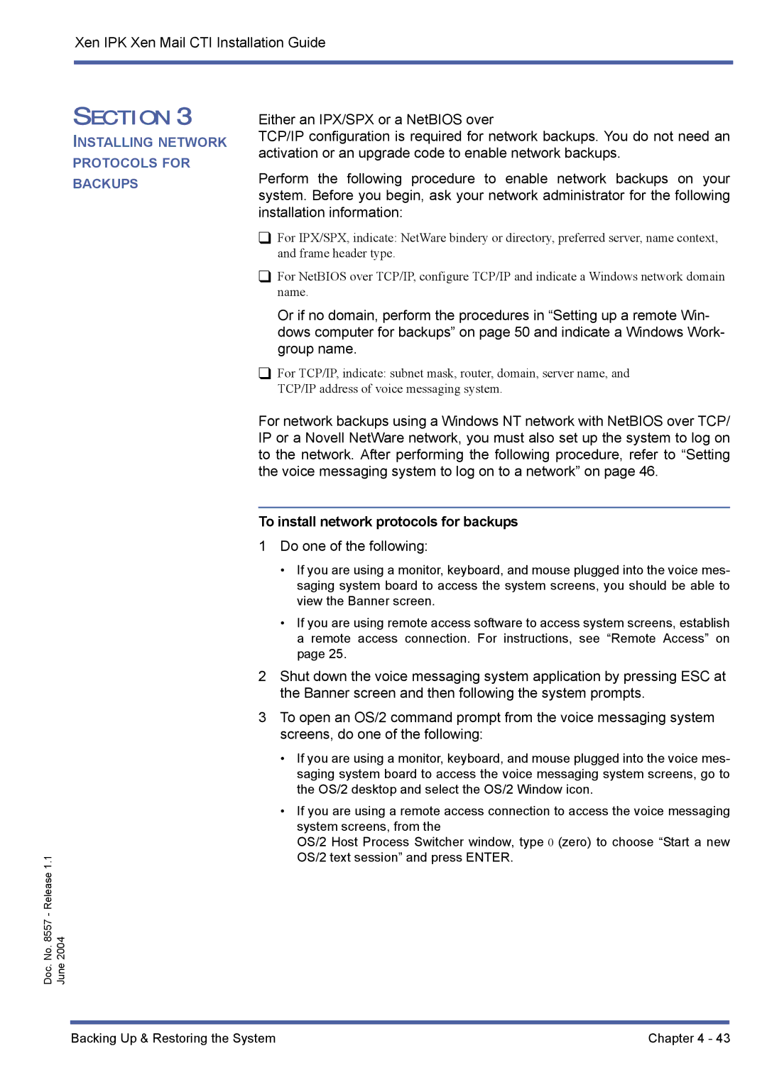 NEC xen mail cti manual To install network protocols for backups 