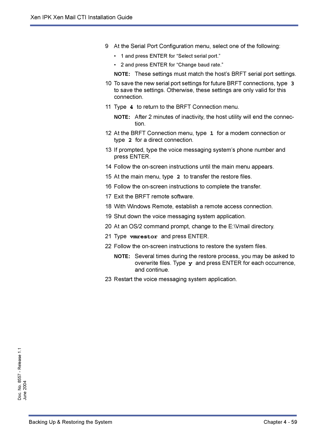 NEC xen mail cti manual Backing Up & Restoring the System 