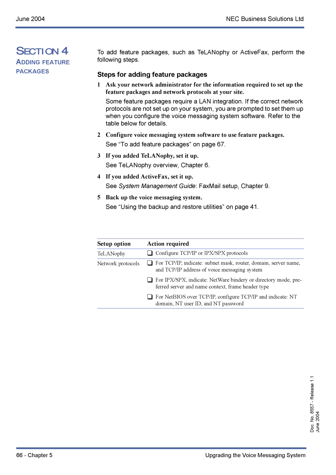 NEC xen mail cti manual Steps for adding feature packages 