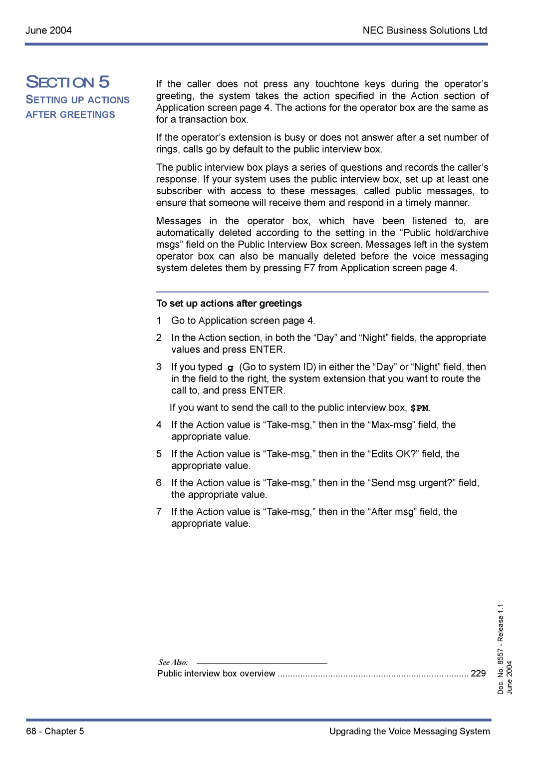 NEC xen mail cti manual To set up actions after greetings 