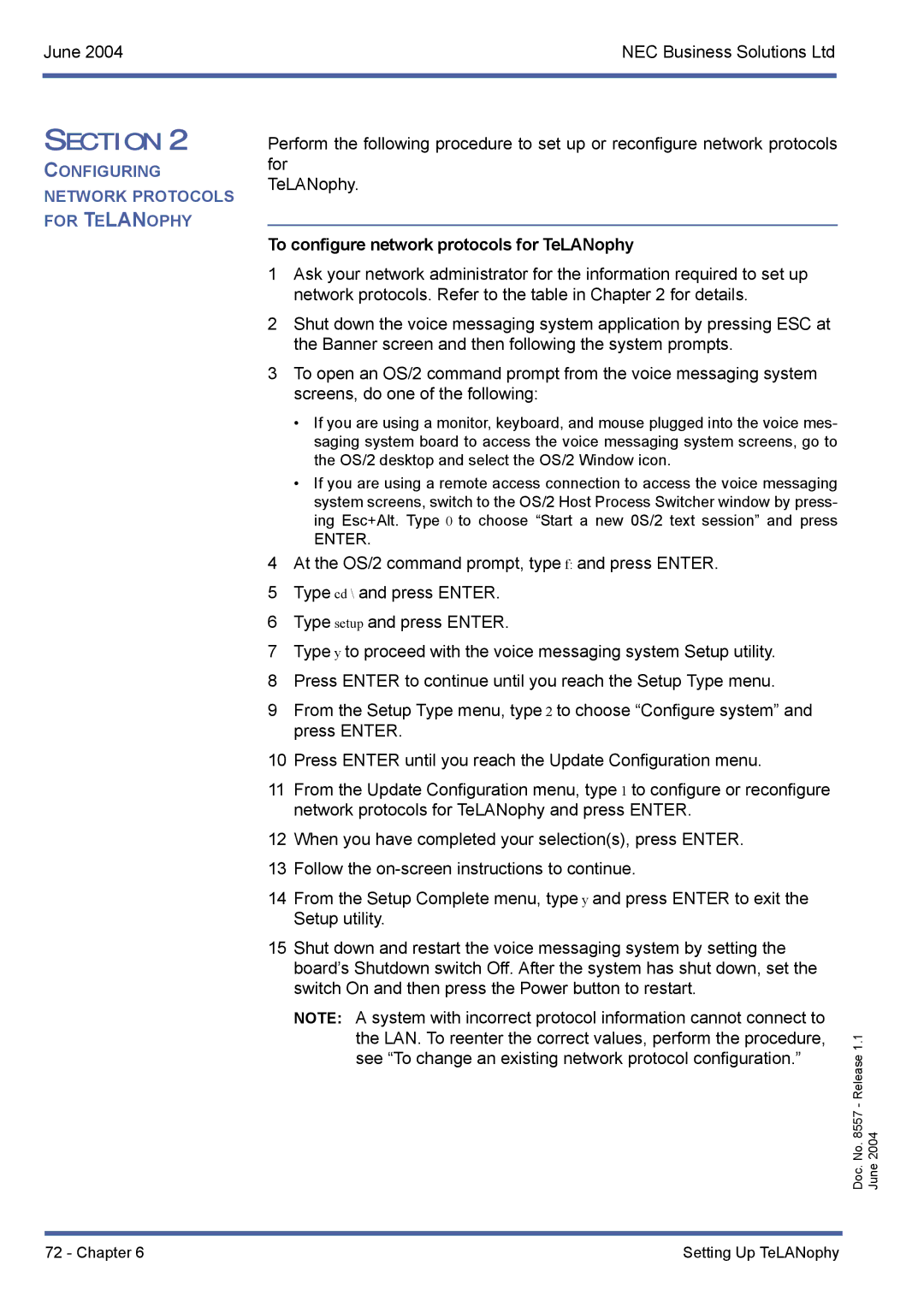 NEC xen mail cti manual To configure network protocols for TeLANophy 