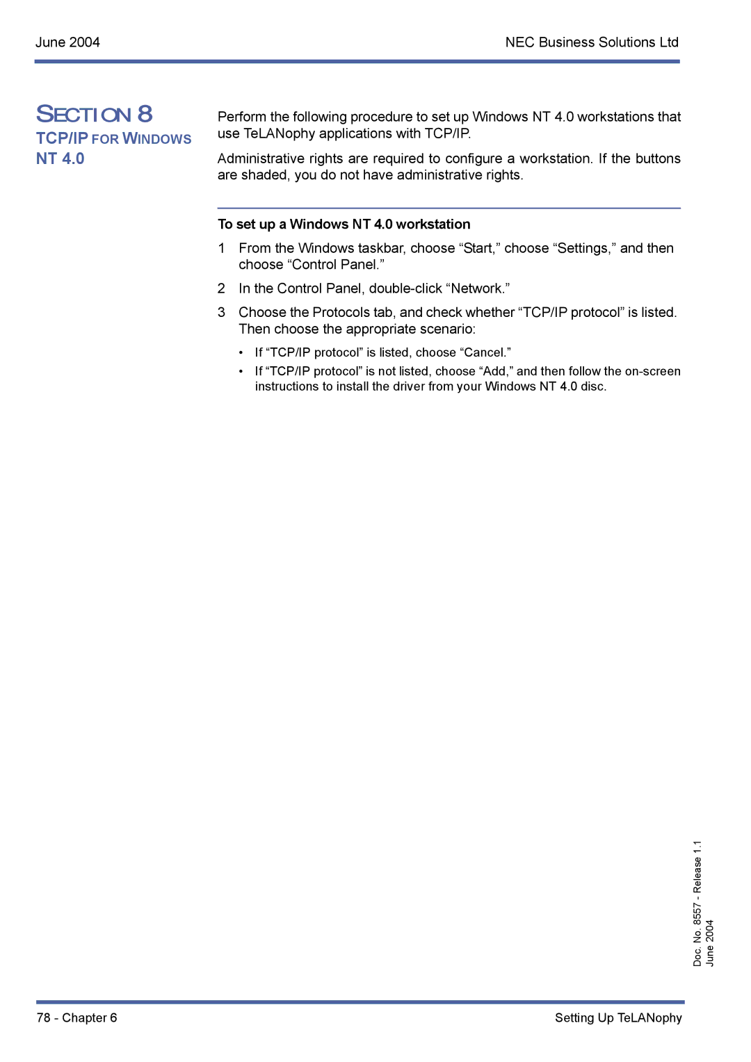 NEC xen mail cti manual To set up a Windows NT 4.0 workstation 