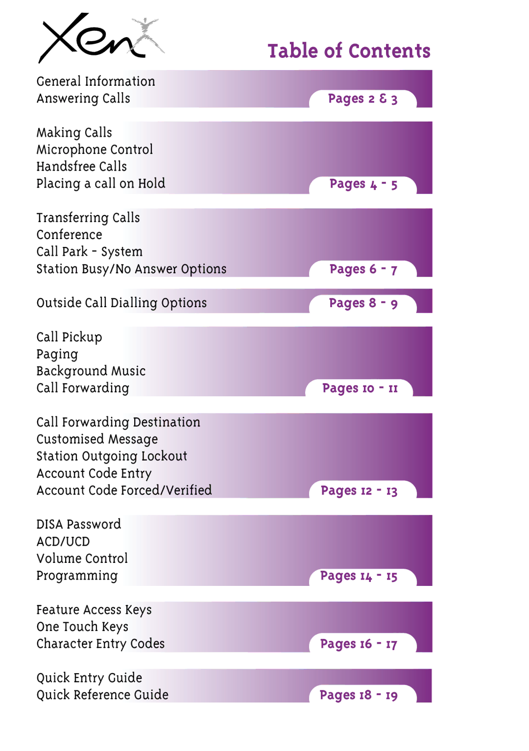 NEC Xen manual Table of Contents 