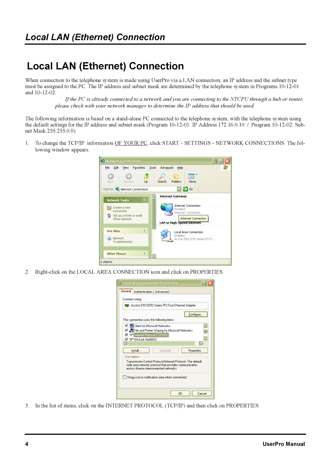 NEC XN120 manual Local LAN Ethernet Connection 