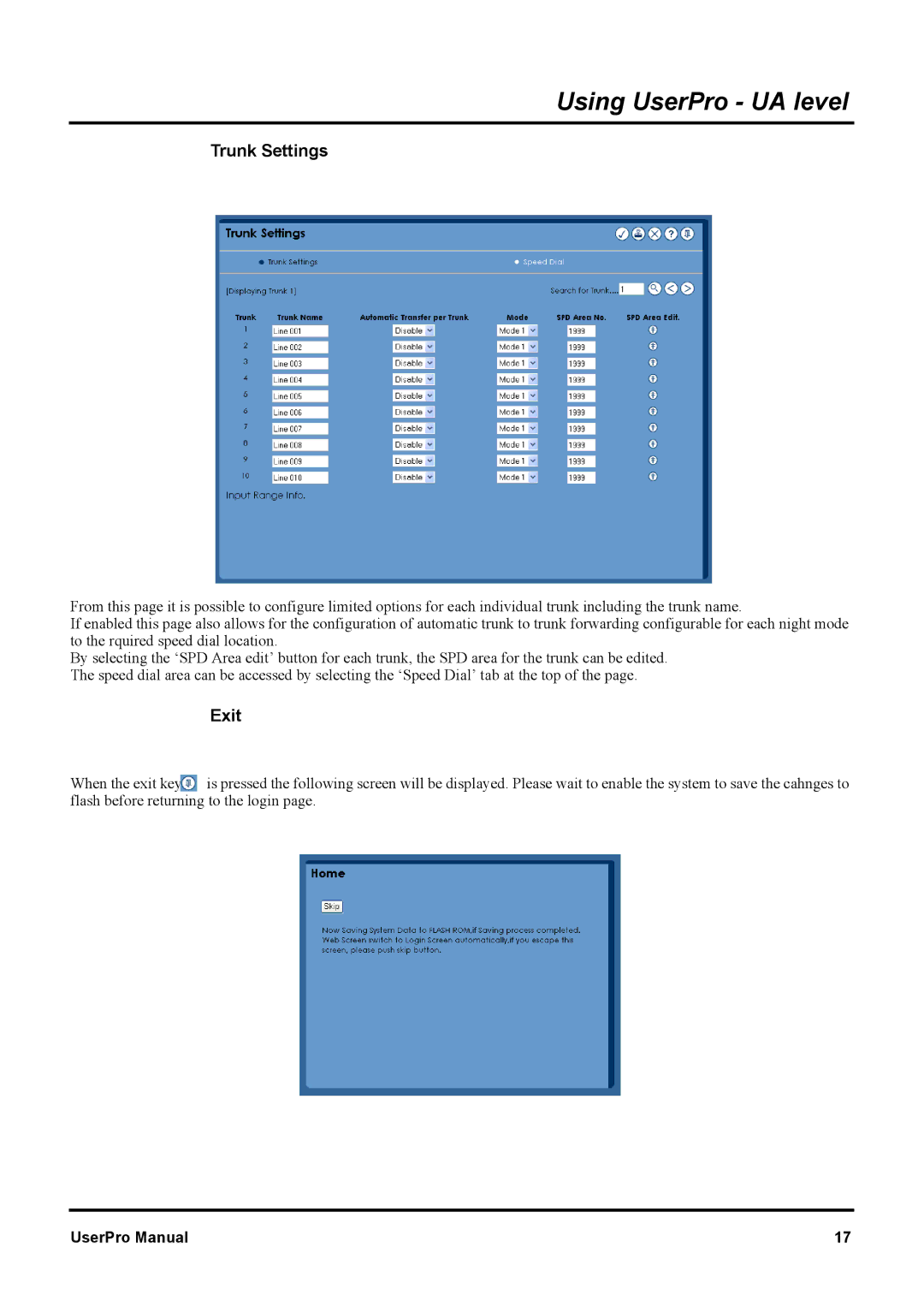 NEC XN120 manual Trunk Settings, Exit 