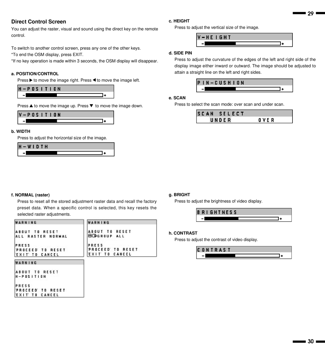 NEC XP29, XM29 Plus, XP29 Plus, XM29 Plus user manual Direct Control Screen 