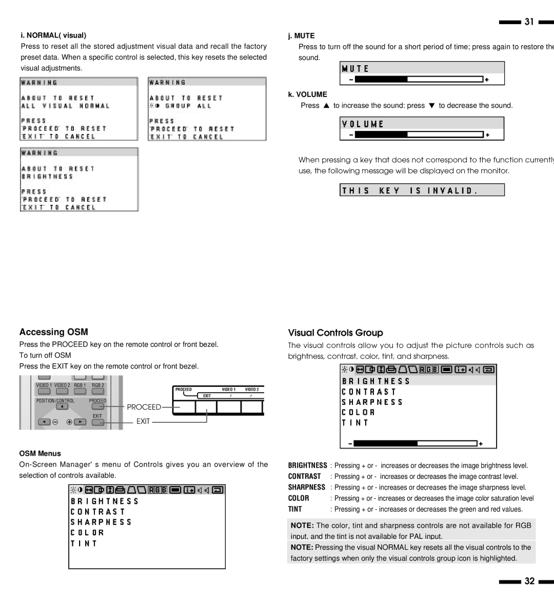 NEC XP29 Plus, XM29 Plus, XP29, XM29 Plus user manual Accessing OSM, Visual Controls Group, Contrast, Color, Tint 