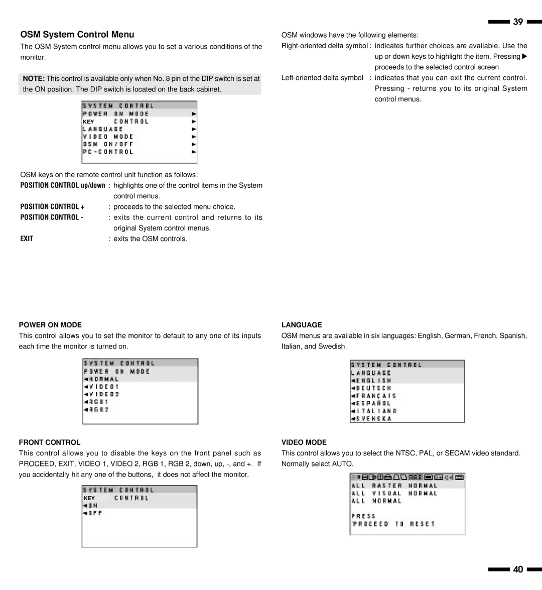 NEC XP29 Plus, XM29 Plus, XP29, XM29 Plus user manual OSM System Control Menu 