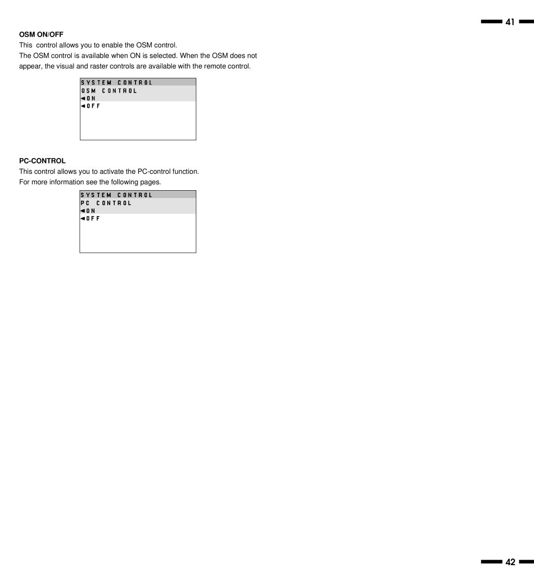 NEC XP29, XM29 Plus, XP29 Plus, XM29 Plus user manual Osm On/Off, Pc-Control 