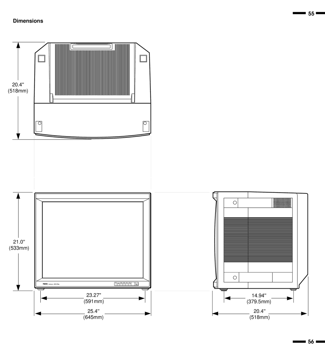 NEC XP29 Plus, XM29 Plus, XP29, XM29 Plus user manual Dimensions 